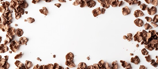 Poster - Chocolate corn flakes frame on a white background with copy space image.