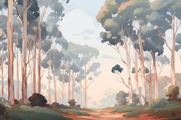 Canvas Print - Eucalyptus forest landscape outdoors woodland painting.