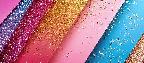 Aufkleber - Bright, colorful cardboard background decorated with glitter, ideal for holiday cards, featuring ample copy space image.