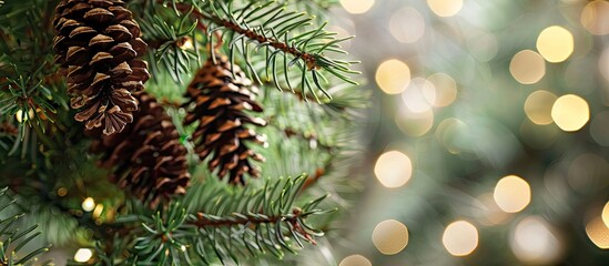 Aufkleber - Festive Christmas ornament featuring fir branches, pine cones, and ample copy space image.