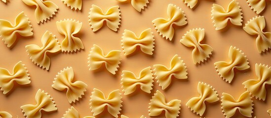 Poster - Copy space image of bow tie-shaped pasta creating a pattern for adding text.