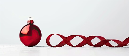 Aufkleber - Festive Christmas ornament with a red ribbon stripe on a white background, with a copy space image.