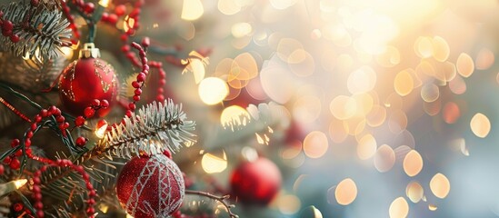 Poster - Blurry background enhances a Christmas decoration, offering a vast copy space image for your product or text.