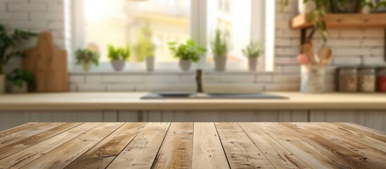 Poster - Blurry kitchen background with a table top, perfect for a copy space image.