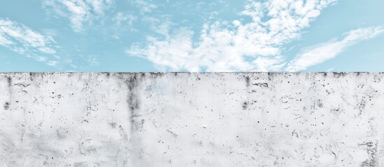 Poster - Background photo texture of a white concrete wall against a blue sky with copy space image.