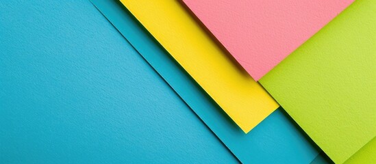 Aufkleber - Colored paper with geometric divisions in blue, green, yellow, and pink creates zones with a frame for copy space image.