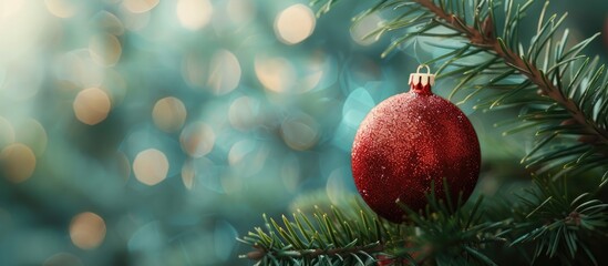 Aufkleber - Festive Christmas toy displayed on a lush fir branch with ample space for text, creating a perfect holiday-themed copy space image.