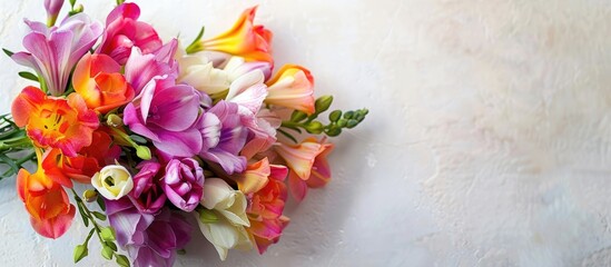 Poster - Colorful freesia bouquet displayed on a background with copy space image.