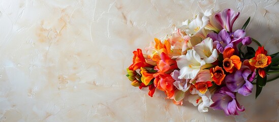 Poster - Colorful freesia bouquet displayed on a background with copy space image.