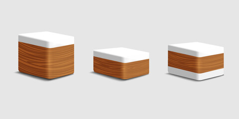 Wall Mural - Wooden podiums, platforms for display product,3d vector set