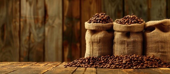 Aufkleber - Coffee bean-filled bags displayed against a gently lit backdrop create an inviting copy space image.