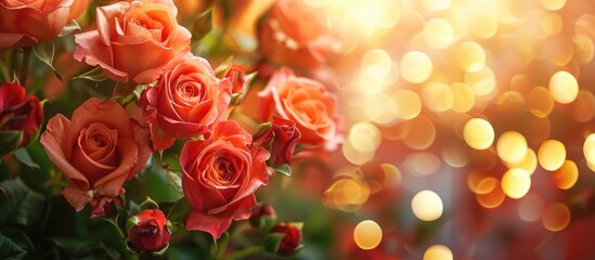 Aufkleber - Close-up image of gorgeous roses with golden bokeh, ideal for Mother's Day, featuring copy space image.