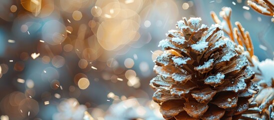 Wall Mural - Winter holidays pinecone background with space for text. copy space available