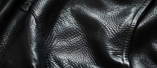 Poster - Closeup of black leather texture as a jacket's fabric background with copy space image.
