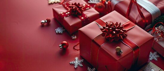 Poster - Christmas presents elegantly decorated with festive wrapping paper on a copy space image.