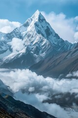 Wall Mural - A majestic mountain peak surrounded by clouds