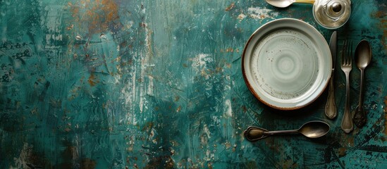 Grunge background with a Chinese table setting featuring copy space image.