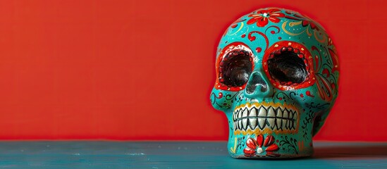 Poster - Sugar skull image with copy space. Sugar is harmful.