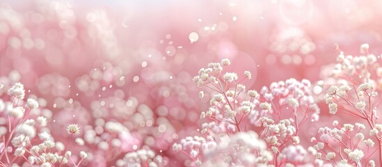 Poster - A pink backdrop adorned with dainty white blooms, bokeh effect, and available copy space image.