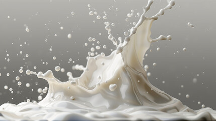 splashing milk isolated on grey background, abstract milk splash background