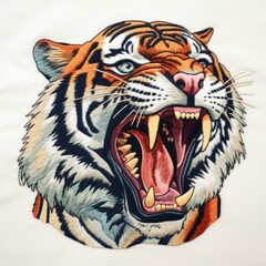 Wall Mural - Tiger roar in embroidery style wildlife animal mammal.