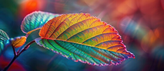 Aufkleber - Macro photo of a colorful flower leaf with a blurred background in copy space image.