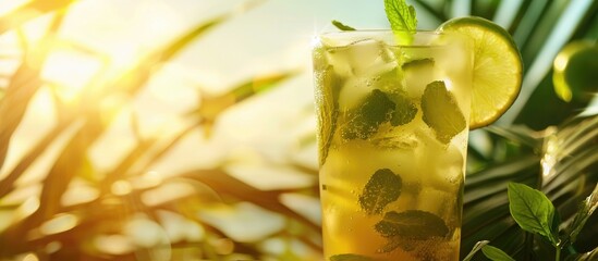 Aufkleber - Invigorating Mojito cocktail with a scenic copy space image.