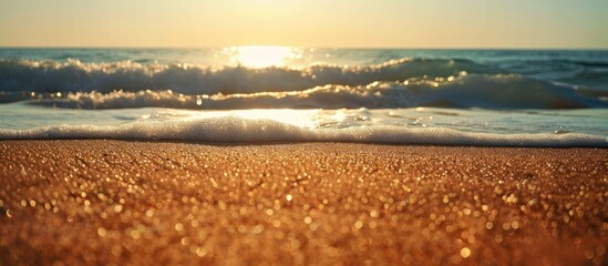 Poster - Sandy beach with captivating details in the background, perfect for adding text. Copy space image desired.