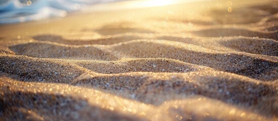 Aufkleber - Detailed closeup shot capturing the texture of sand on the beach with room for text or other elements in the image. copy space available