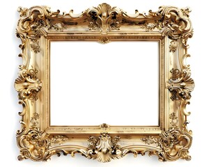 Poster - Elegant Gold Ornate Frame Isolated on White Background for Formal Portraits or Classic Art