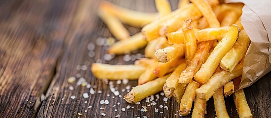 Poster - Potato ready to fry is on a table with french fries as a background in the copy space image.