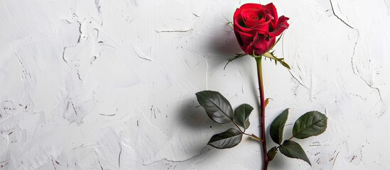Leinwandbilder - Valentine's Day concept with a red rose on a white background, perfect copy space image.