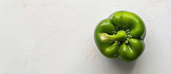 Wall Mural - Organic green bell pepper on a white backdrop with copy space image.