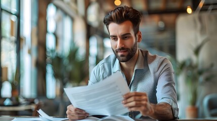 Poster - Confident Businessman Reviewing Successful Financial Reports in Modern Office