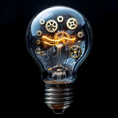 Poster - Light Bulb Surrounded by Gears Symbolizing Mechanical Ideas Vibrant and Detailed Concept