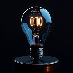 Poster - Bright Glowing Lightbulb on Pedestal Symbolizing Breakthrough Idea and Creative