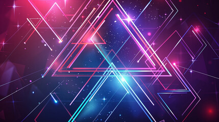Aufkleber - Abstract background with neon triangles, in a technological style. Their intense light and geometric forms create a futuristic atmosphere.