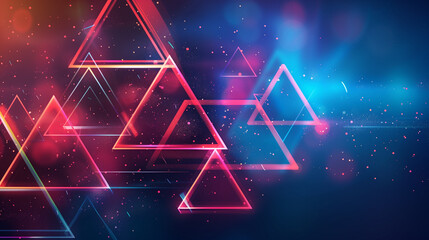 Aufkleber - Abstract background with neon triangles, in a technological style. Their intense light and geometric forms create a futuristic atmosphere.