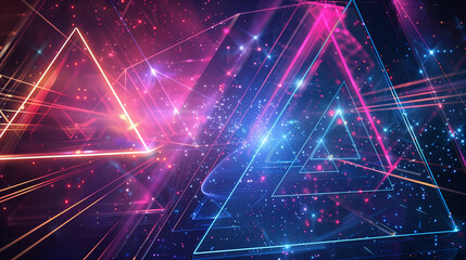 Aufkleber - Abstract background with neon triangles, in a technological style. Their intense light and geometric forms create a futuristic atmosphere.