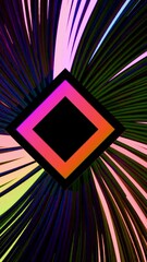 Poster - A square with burning lanterns.Design.An orange geometric figure from which multicolored rays come and move in abstraction.