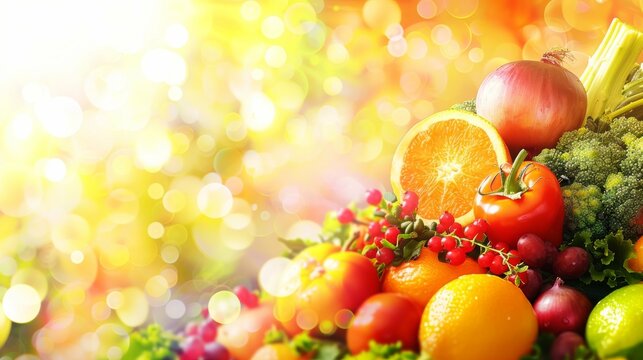 Vibrant Fruits and Vegetables on a Sunny Background