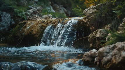 Canvas Print - Small waterfall flowing from the rock