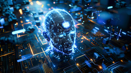 Poster - a futuristic composition with human and digital components. artificial intelligence concept.