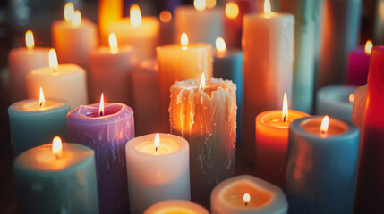 Wall Mural - A large number of various lit candles