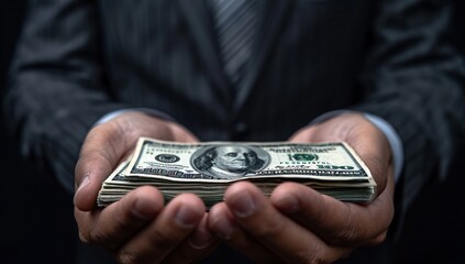 man holding wad of money and showing
