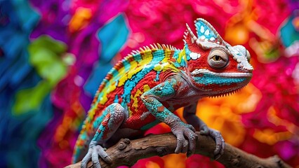 Wall Mural - Colorful Chameleon on a vibrant background