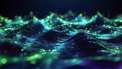 Wall Mural - Vibrant digital wave pattern with blue and green lights