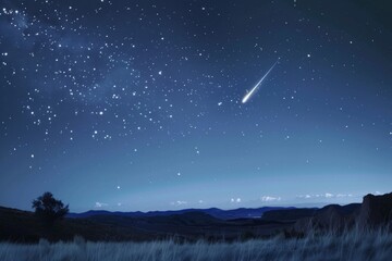 Wall Mural - a single meteor in a clear night sky, symbolizing sudden flashes of inspiration and ideas.