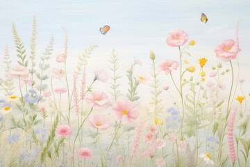 Wall Mural - Painting of colorful Meadow border backgrounds outdoors nature.