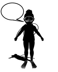 Wall Mural - Black and White Scuba diver with three headsillustration